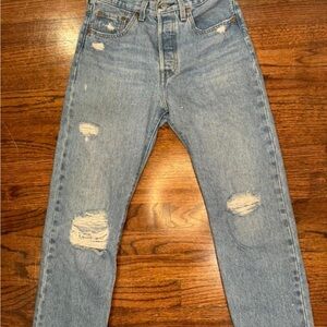 Levi's Blue Ankle Cropped Distressed Jeans